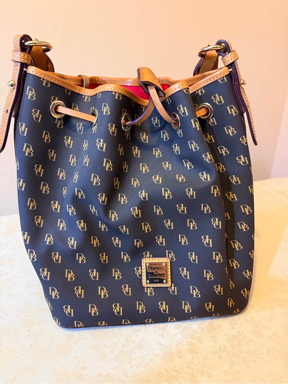 Dooney & Bourke Brown Logo Drawstring Bucket Bag